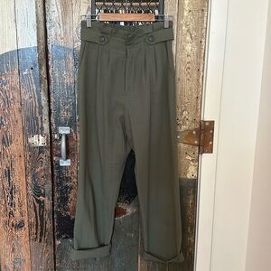 Olive Green High-Waisted Pants